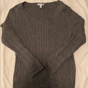 Grey V-Neck Cable Knit Sweater
